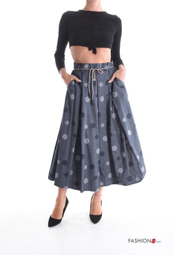 Falda de Algodón circular Estampado de lunares con cinturón de cuerda con elástico - ph 5
