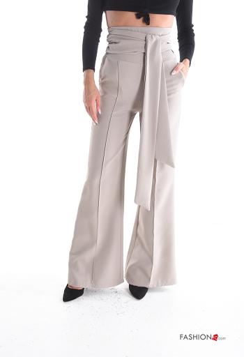 flared high waist Trousers with zip with sash - ph 1