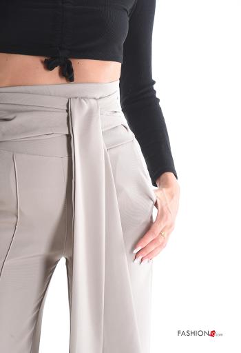 flared high waist Trousers with zip with sash - ph 4
