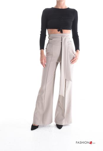 flared high waist Trousers with zip with sash - ph 5