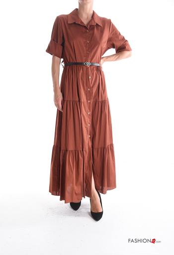 mit kragen Blusenkleid aus Baumwolle mit Gürtel mit Knöpfen mit Volants