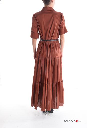 mit kragen Blusenkleid aus Baumwolle mit Gürtel mit Knöpfen mit Volants - ph 2