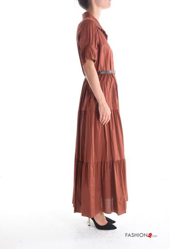 mit kragen Blusenkleid aus Baumwolle mit Gürtel mit Knöpfen mit Volants - ph 3