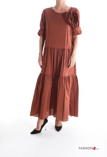 long sleeve crew neck Cotton Dress with flounces