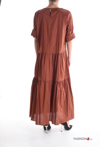 long sleeve crew neck Cotton Dress with flounces - ph 2