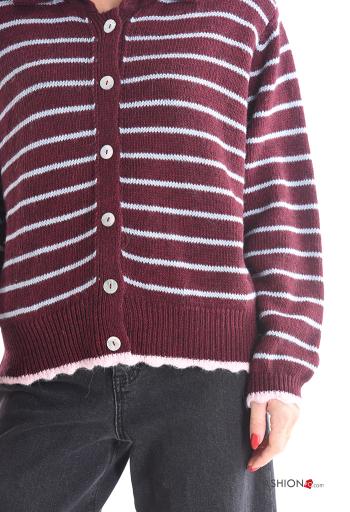 Cardigan in Misto Lana maniche lunghe con colletto Fantasia righe con bottoni - ph 4