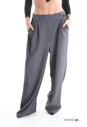 Pantalone wide leg con tasche con bottoni con zip