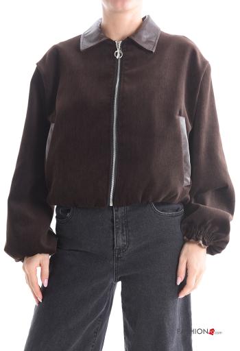 long sleeve with collar faux leather Jacket with pockets with zip - ph 1