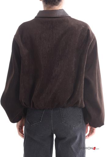 long sleeve with collar faux leather Jacket with pockets with zip - ph 2