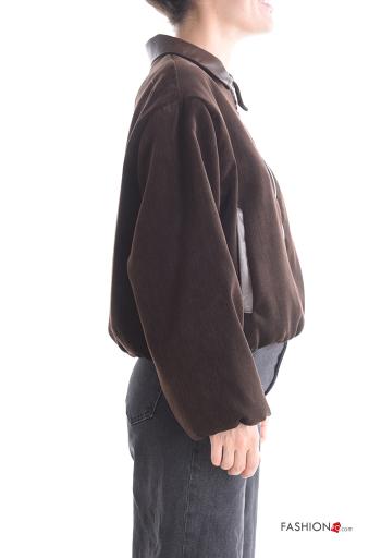 long sleeve with collar faux leather Jacket with pockets with zip - ph 3