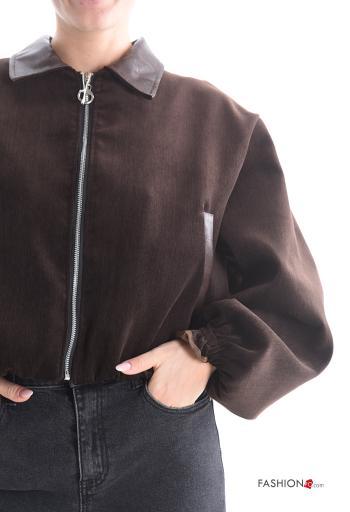 long sleeve with collar faux leather Jacket with pockets with zip - ph 4
