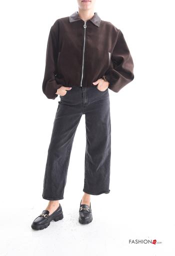 long sleeve with collar faux leather Jacket with pockets with zip - ph 5