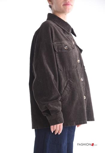 Blusão em Algodão com gola manga comprida em jersey canelado de veludo com botões com bolsos - ph 3