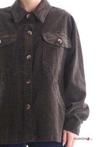 Blusão em Algodão com gola manga comprida em jersey canelado de veludo com botões com bolsos - ph 4