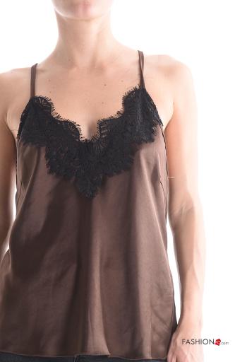 Top senza maniche regolabile pizzo raso Fantasia ricamata - ph 4