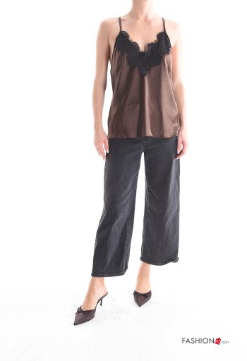 Top senza maniche regolabile pizzo raso Fantasia ricamata - ph 5