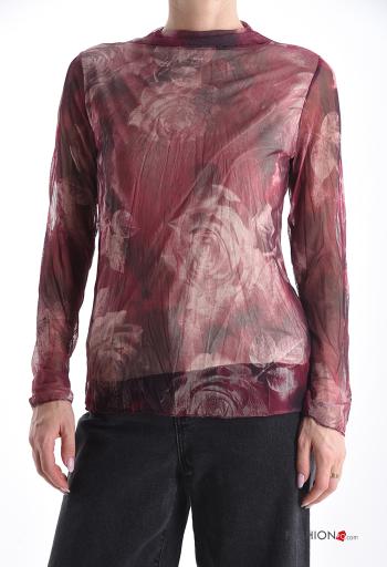 Maglietta a manica lunga maniche lunghe Fantasia floreale con fodera