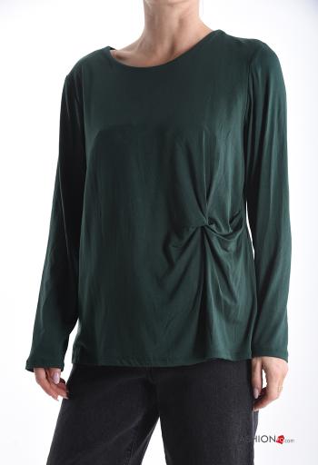 crew neck Long sleeved top with knot