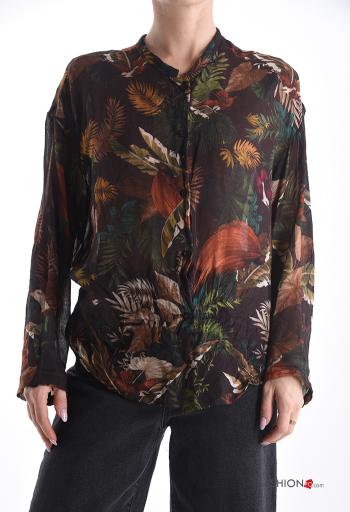 Chemise en Mélange de Laine manches longues Imprimé mixte à boutons - ph 1