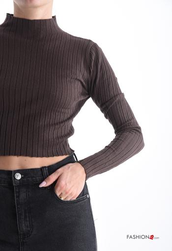 Maglione maniche lunghe costine corto a collo alto - ph 4