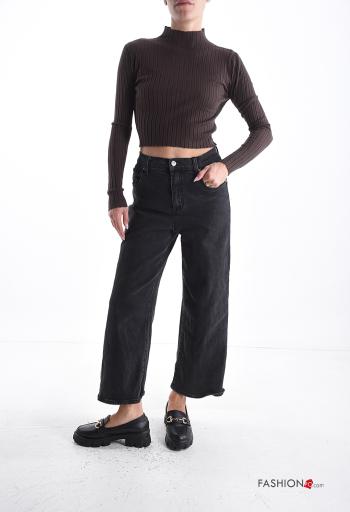 Maglione maniche lunghe costine corto a collo alto - ph 5