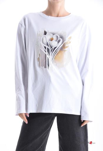 Maglietta a manica lunga in Cotone girocollo Fantasia stampata