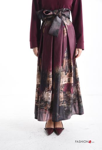 Falda satén cintura alta Estampado lugares y países con cinturón de tela