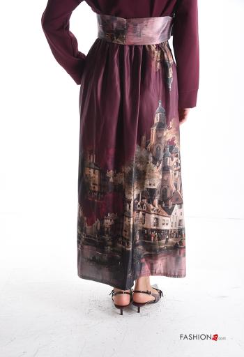 Orte und Länder Muster Satin hoher Taille Rock mit stoffgürtel - ph 2