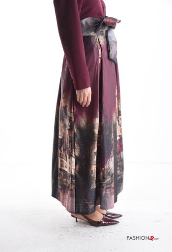 Orte und Länder Muster Satin hoher Taille Rock mit stoffgürtel - ph 3