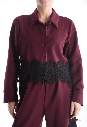 Camisa manga larga con cuello encaje corto con botones
