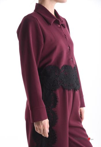 Spitze- mit kragen kurz lange ärmel Hemd mit Knöpfen - ph 3