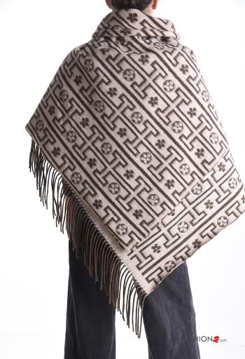 Graphic Print Poncho with buttons with fringe - ph 2