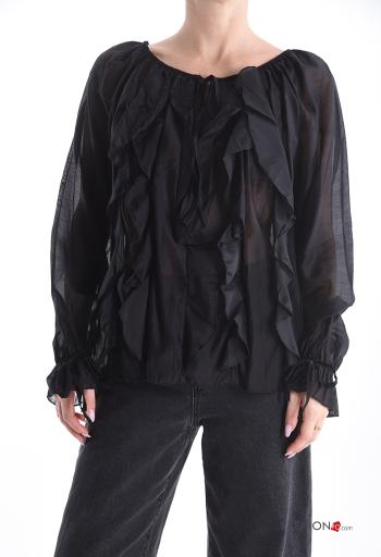 Blouse manches longues col rond à volants