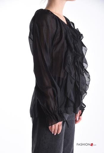 Blouse manches longues col rond à volants - ph 3