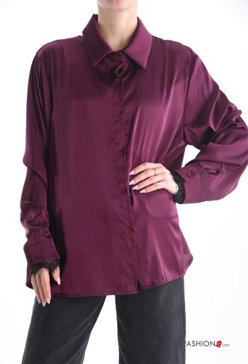 Chemise manches longues satin à collet à boutons - ph 1