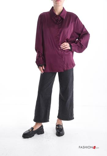 Chemise manches longues satin à collet à boutons - ph 5
