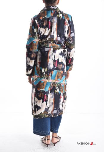 Abrigo manga larga Estampado Artístico con forro con botones con cinturón de tela - ph 2
