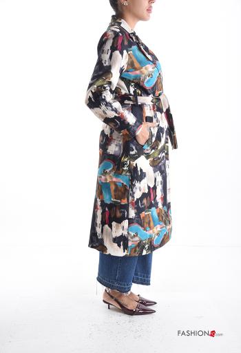 Abrigo manga larga Estampado Artístico con forro con botones con cinturón de tela - ph 3
