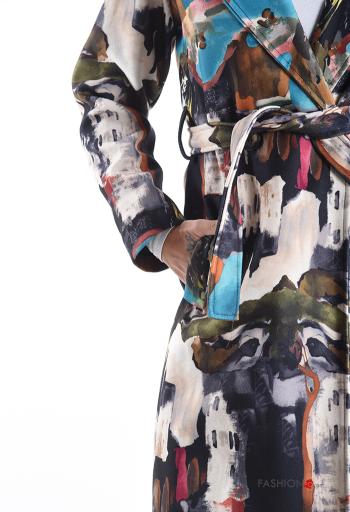 Abrigo manga larga Estampado Artístico con forro con botones con cinturón de tela - ph 4