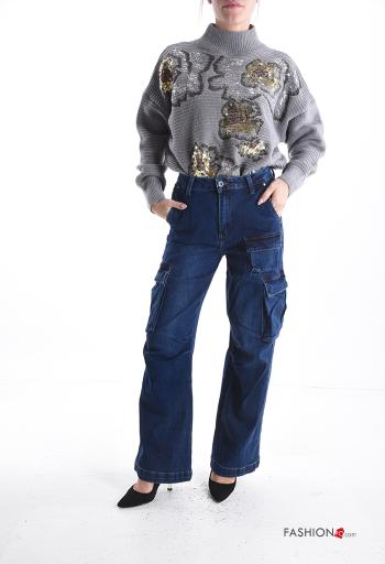 Vaqueros de Algodón tela vaquera con bolsillos con cremallera con botones - ph 5