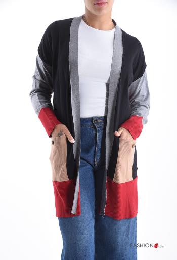 Farbiges Muster Strickjacke mit Taschen