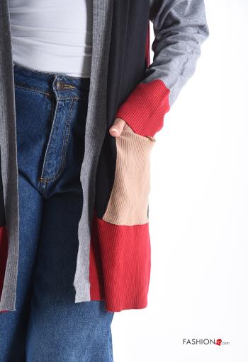 Farbiges Muster Strickjacke mit Taschen - ph 4