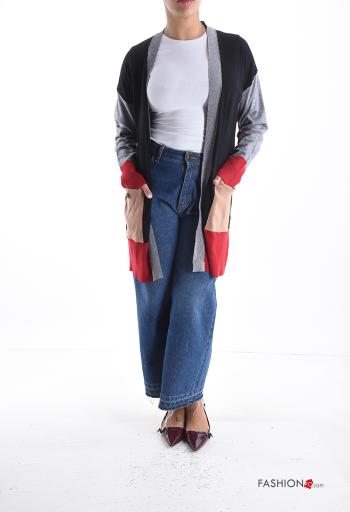Farbiges Muster Strickjacke mit Taschen - ph 5