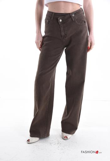 Jeans en Coton à boutons avec fermeture éclair avec poches