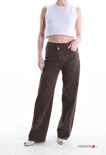 Jeans en Coton à boutons avec fermeture éclair avec poches - ph 5