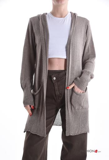 Cardigan maniche lunghe con tasche con cappuccio