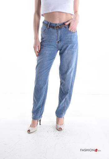 Jeans en Coton à boutons avec ceinture avec fermeture éclair avec poches