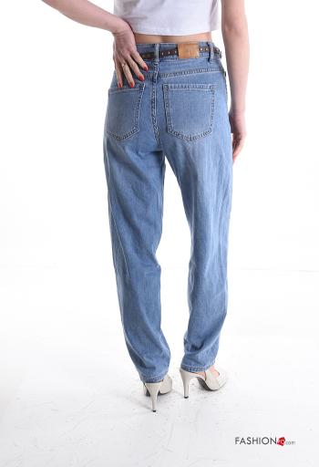 Jeans en Coton à boutons avec ceinture avec fermeture éclair avec poches - ph 2