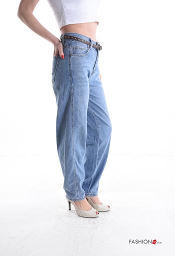 Jeans en Coton à boutons avec ceinture avec fermeture éclair avec poches - ph 3