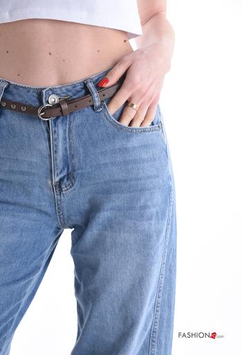 Jeans en Coton à boutons avec ceinture avec fermeture éclair avec poches - ph 4